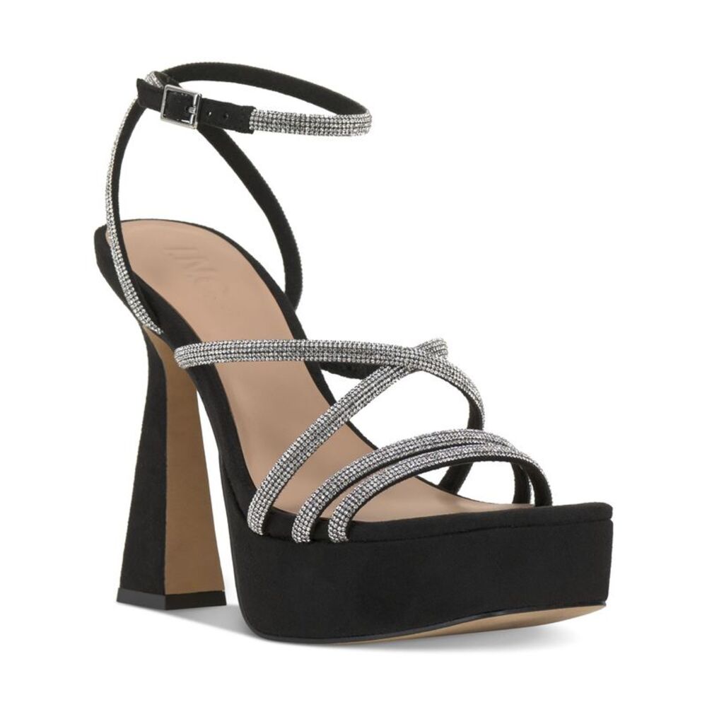 INC Womens Black 1-1/2" Platform Ritika Square Toe Flare Heeled Sandal 9 M